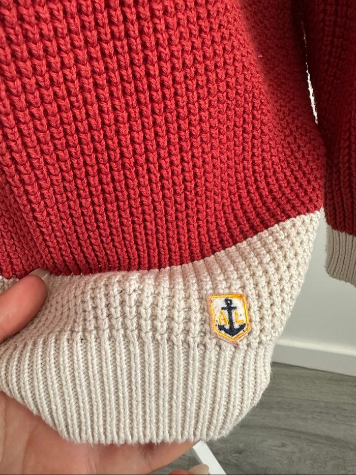 Pull oversize en maille rouge rouille et blanc crème Armor-Lux Vintage T5 46/48 3XL/4XL - photo numéro 3