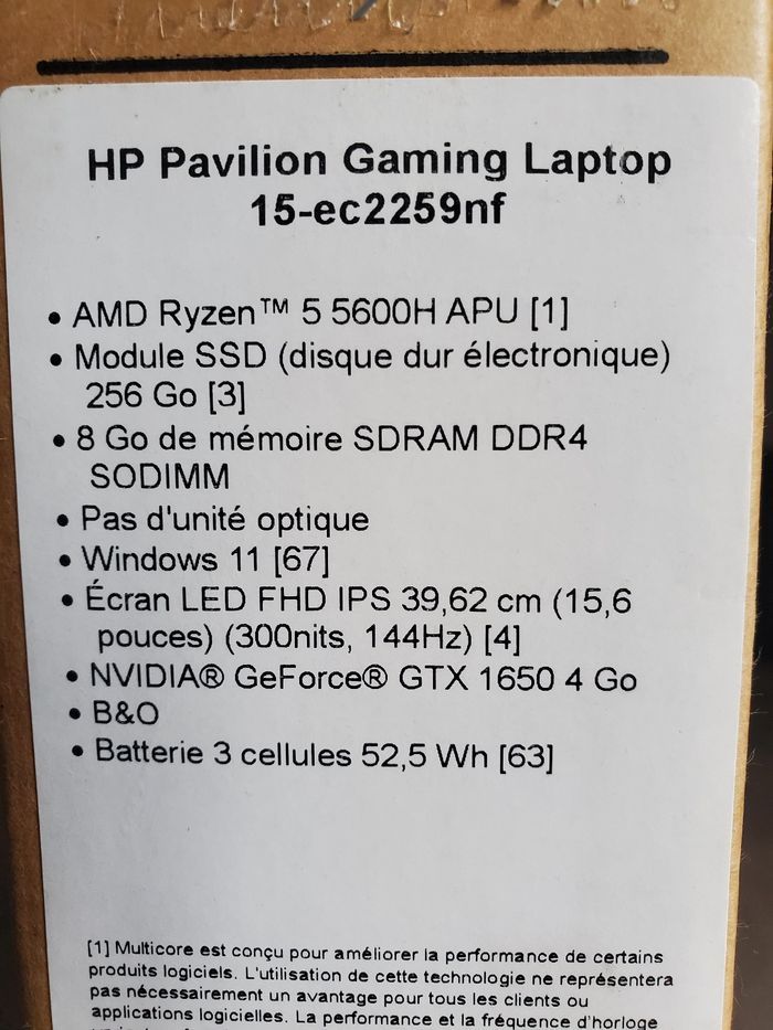 Ordinateur PC Portable HP Pavillon GAMING 15-ec2259nf RYZEN 5 5600H 8GO de RAM 256go ssd FHD 15,6"... - photo numéro 2