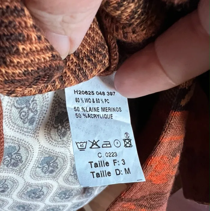 Pull en laine merinos motif à fleurs marron beige orange taille 3 44 lewinger chaud - photo numéro 7