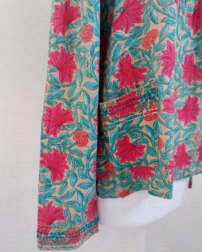 Blouse imprimée à fleurs en lin manches larges M - photo numéro 4