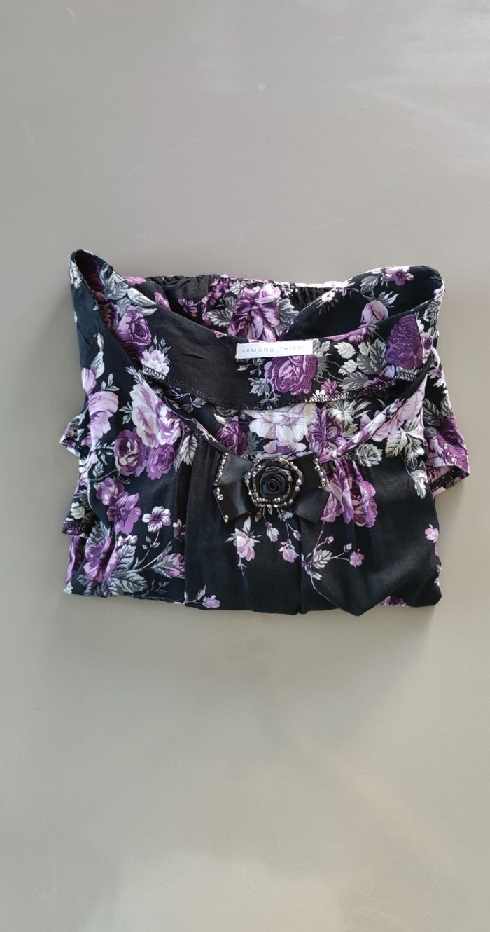 Blouse Armand Thiery fleurie noir violet taille 38 viscose très bon état - photo numéro 9