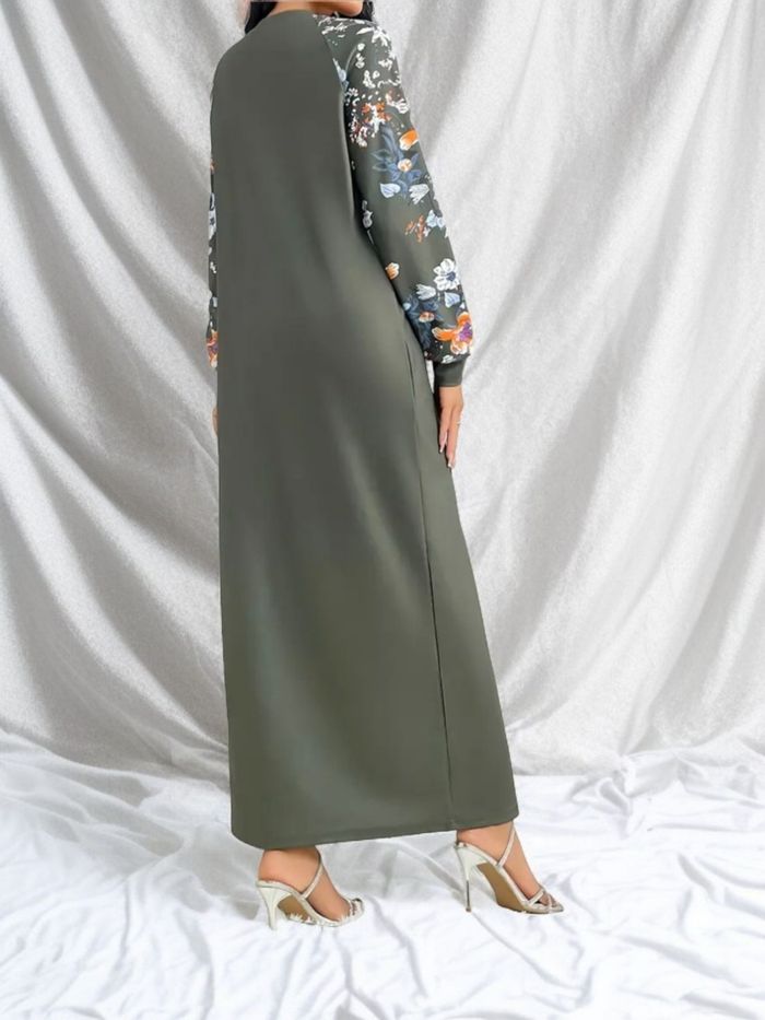 robe fluide verte à manches imprimées fleurs - photo numéro 2