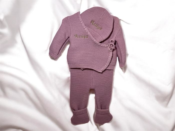 Ensemble naissance en maille personnalisé brodé