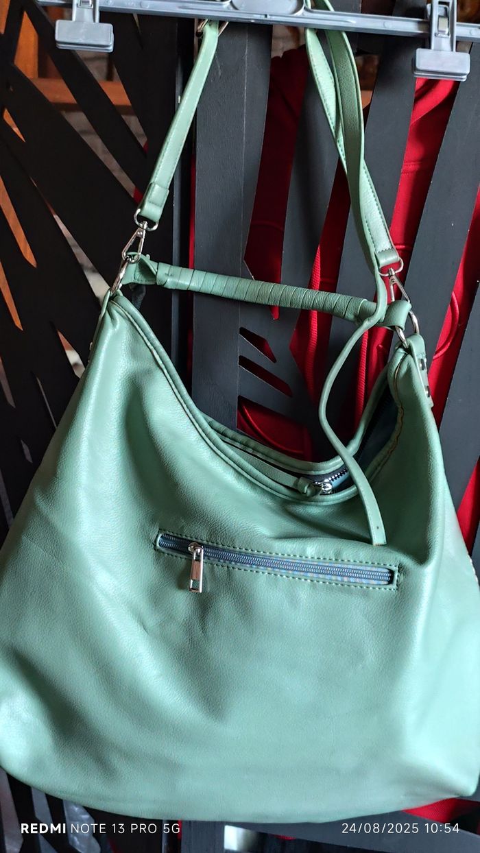Sac à main vert et beige - photo numéro 5