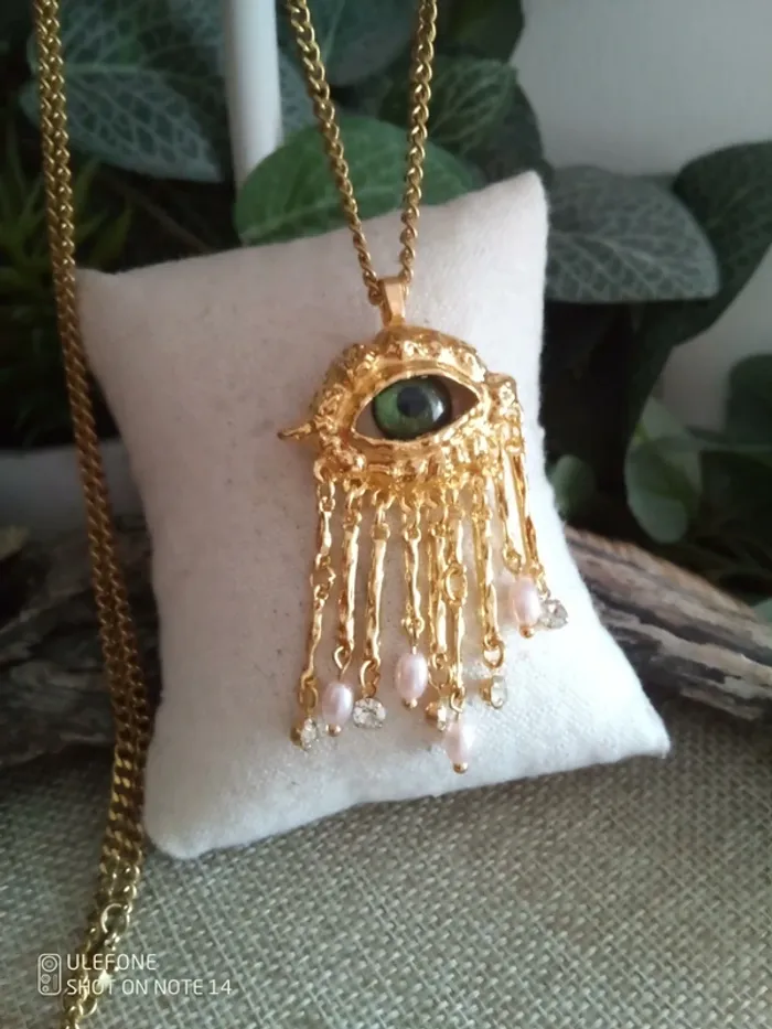 Collier doré oeil, acier inoxydable