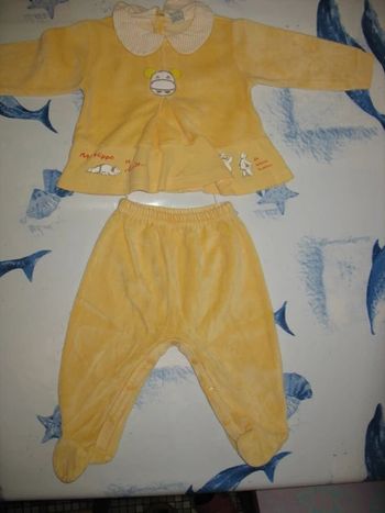 ENSEMBLE 2 PCS BÉBÉ FILLE : PANTALON + HAUT JAUNE "ALLONS A LA CAMPAGNE" - 3 MOIS - n°01