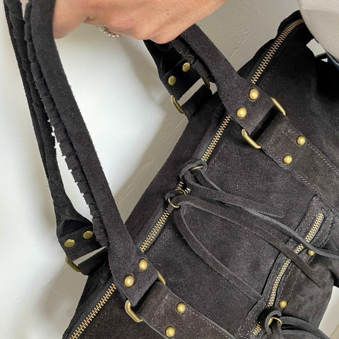🇮🇹Sac a main 100% Cuir  Daim Noir verapelle🇮🇹 The genuine leather neuf avec Bandoulière - photo numéro 7