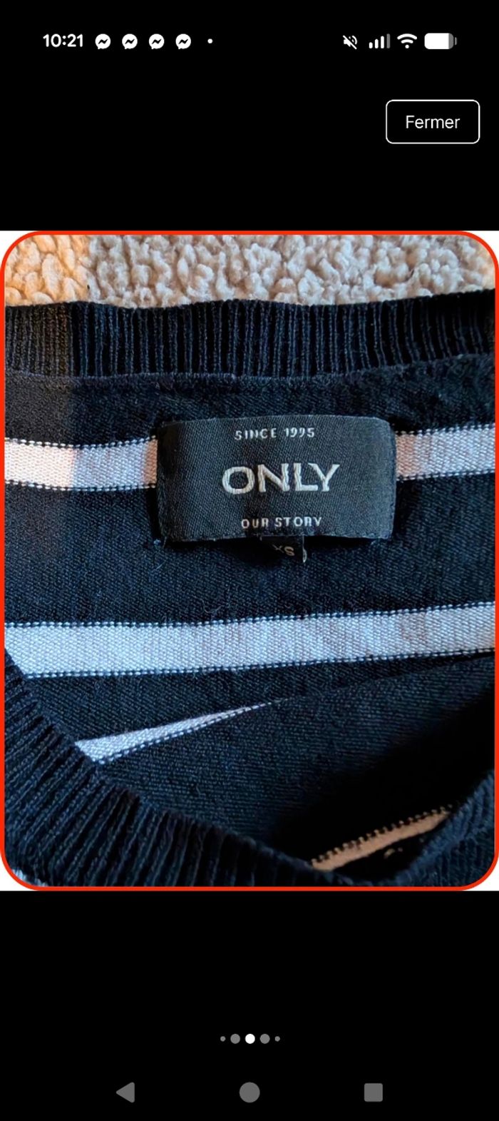 Pull marin noir et blanc ONLY - Détails boutons dorés - Taille XS - photo numéro 6