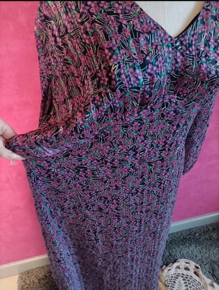 Robe longue violette à motif fleurs manches longues Grain de Malice taille 42 - photo numéro 6