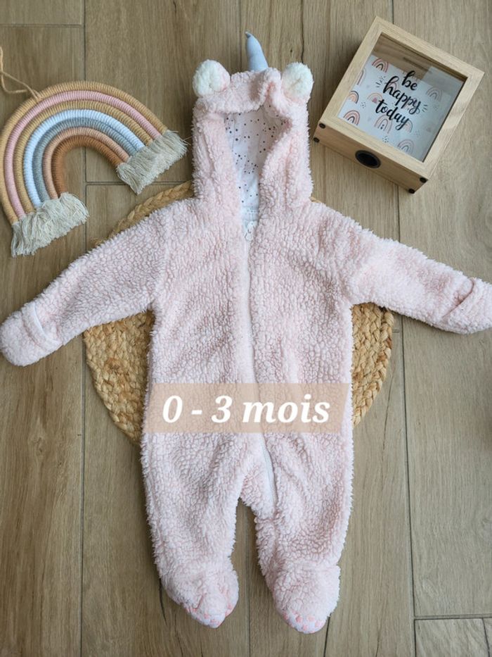 🍒Combinaison chaude rose licorne 0 -3 mois 62 cms 🌹