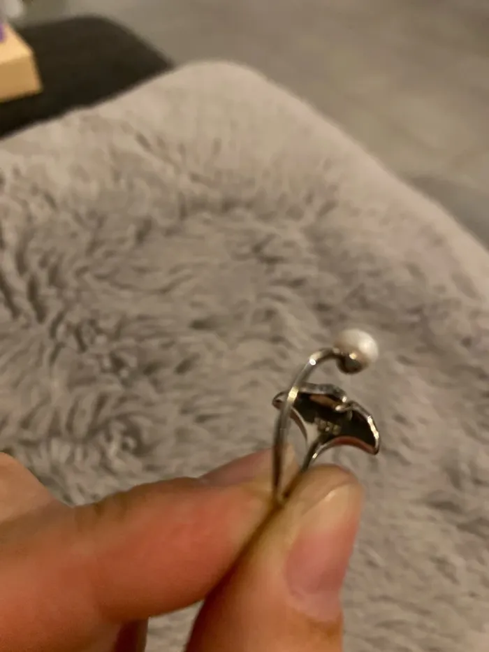Bague Gingko argent et perle - taille ajustable (52-54) - photo numéro 3