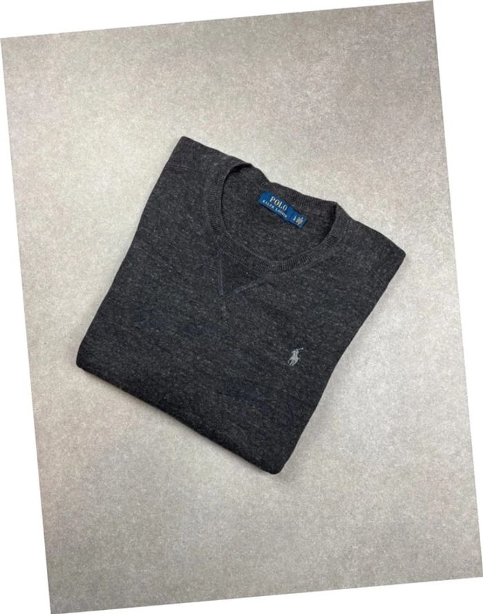 Pull sweat crewneck gris foncé/noir logo gris col rond Ralph Lauren