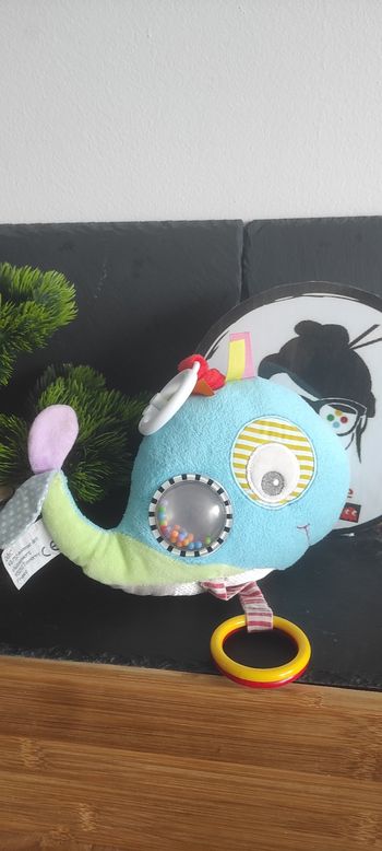 Doudou Et Compagnie Peluche Activité Baleine Vibrato ancien bleu bille orange