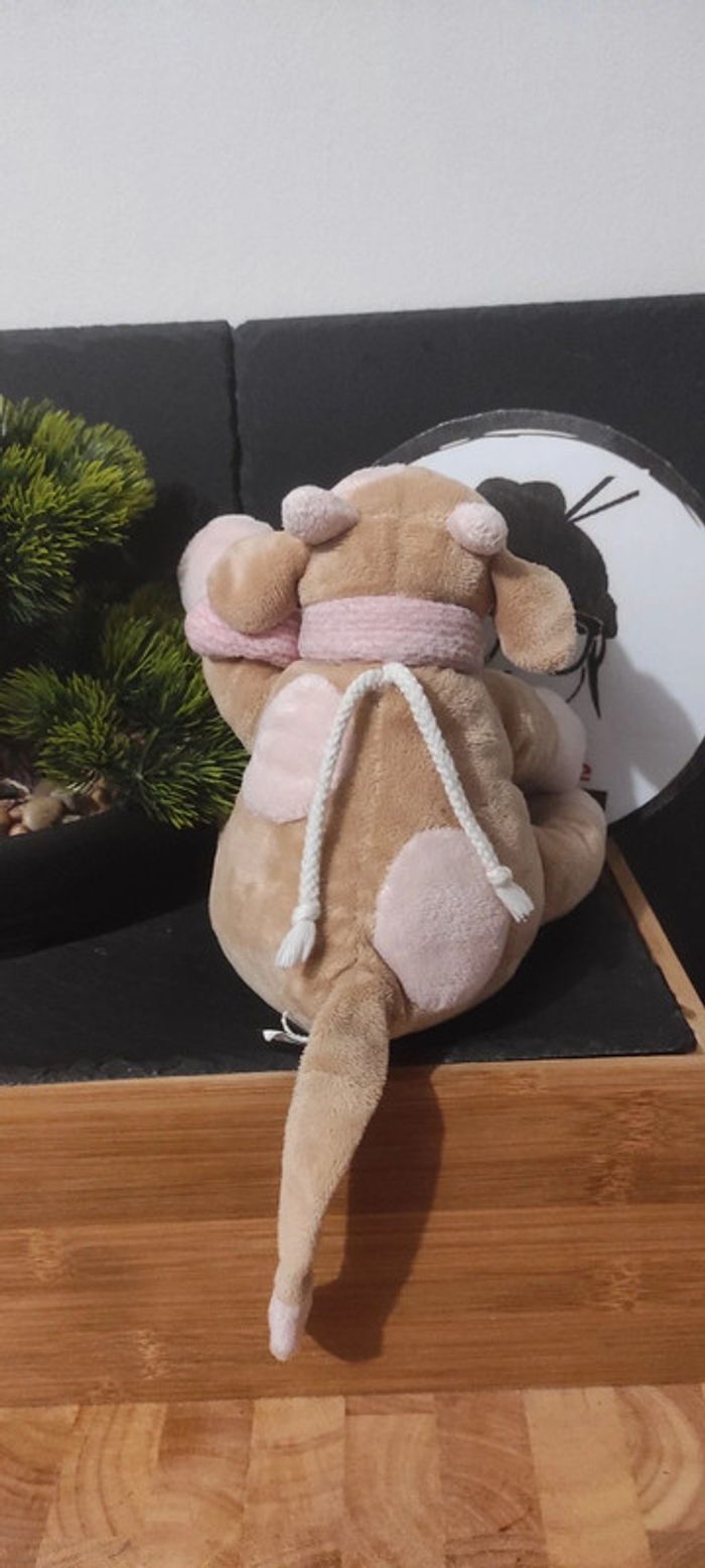 doudou peluche vache lola noukie's rose marron beige écharpe assise Fleur Cordon - photo numéro 2