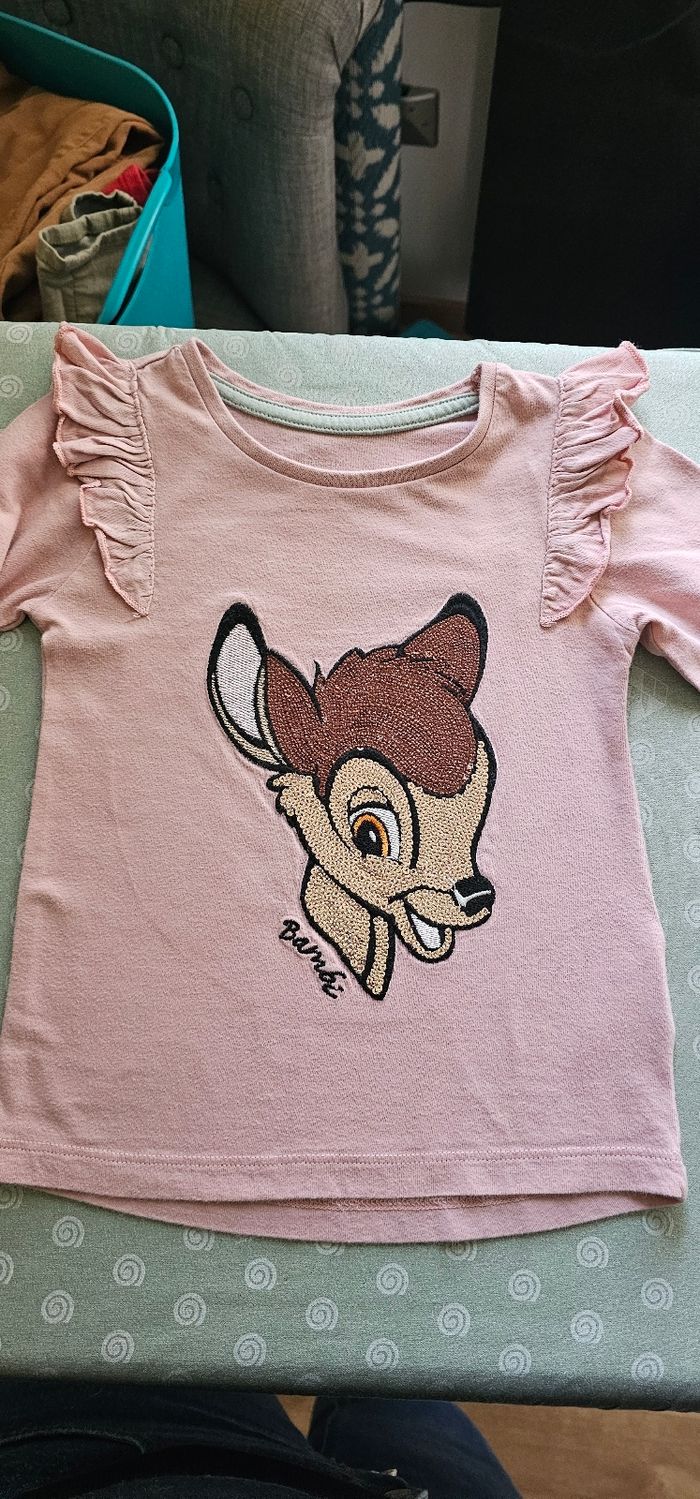 Tee shirt fille Bambi 92cm rose manches longues - photo numéro 4
