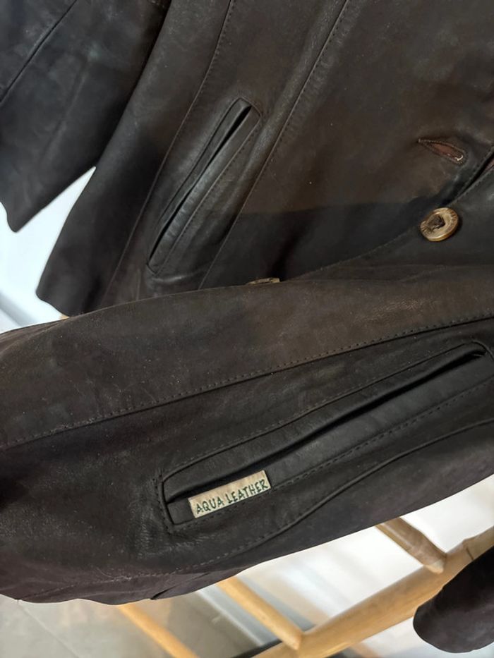 Veste en cuir noire Vintage Aqua Leather taille M/38 - photo numéro 5