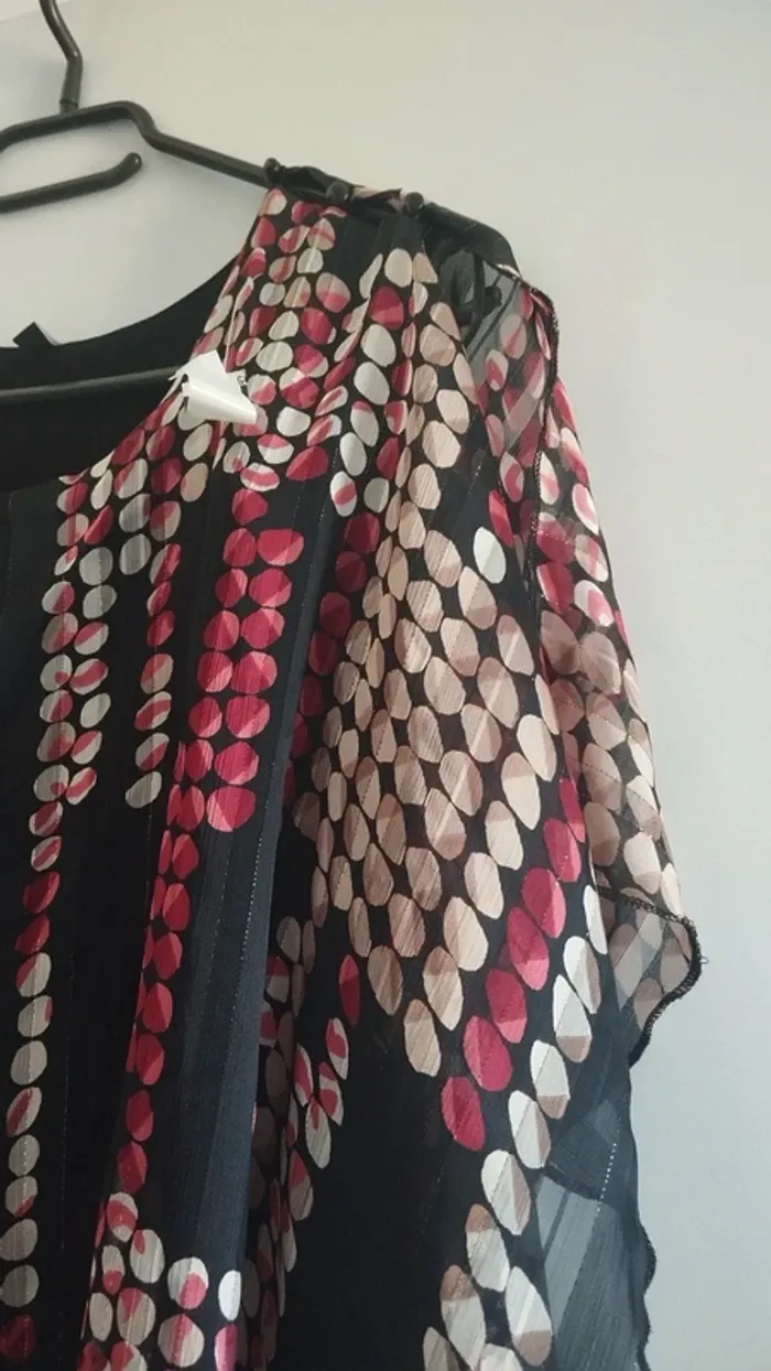 Combinaison pantalon noir rouge beige a pois taille 2 femme - photo numéro 7