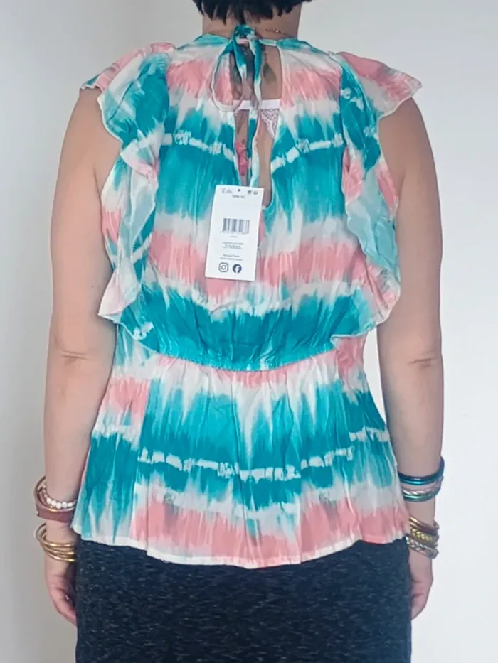 Top volanté style tie-dye rose et turquoise - Neuf avec étiquette T42 - photo numéro 2