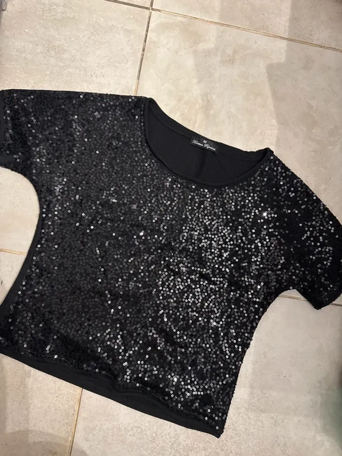 Haut noir à sequins – Kristina Popovitch – Taille M - photo numéro 2