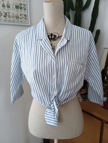 Chemise vintage coton blanche à rayures bleues taille 40
