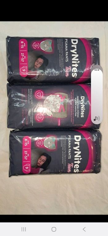 3 paquets de drynites 8-15 ans par 9 pyjama pants