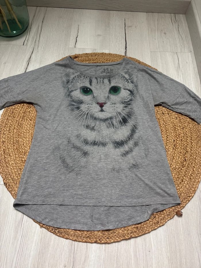 T shirt chat manche 3-4