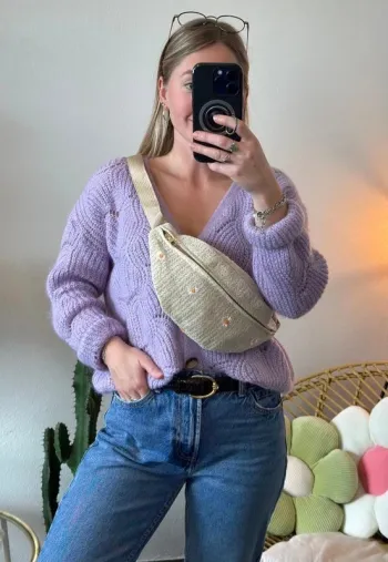 Banane beige brodée de fleurs pâquerettes neuve