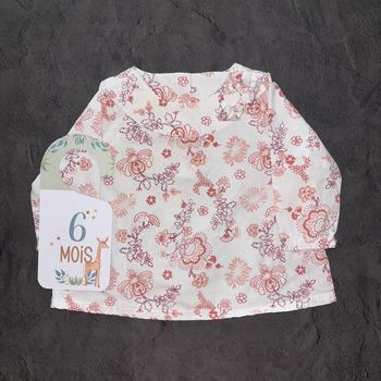 Blouse noeud marron et blanc fille / 6 mois / Très bon état
