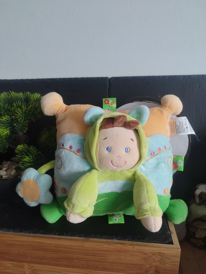 Doudou peluche coussin garçon papillon bleu vert Orange Fleur Nicotoy PE0273