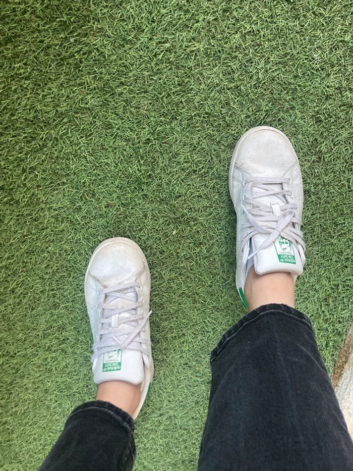 Stan Smith Adidas original cuir blanche verte lacets 37 1/3 - photo numéro 2
