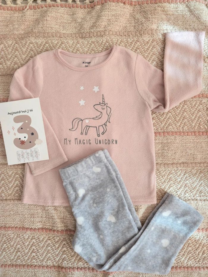 Pyjama Licorne coeurs rose et gris kiabi 3 ans