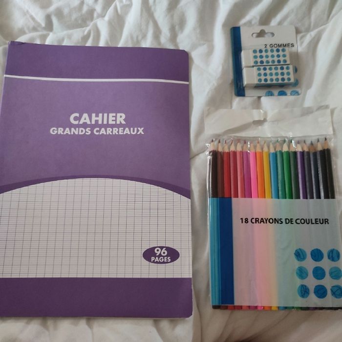 Lot cahier et crayon couleur