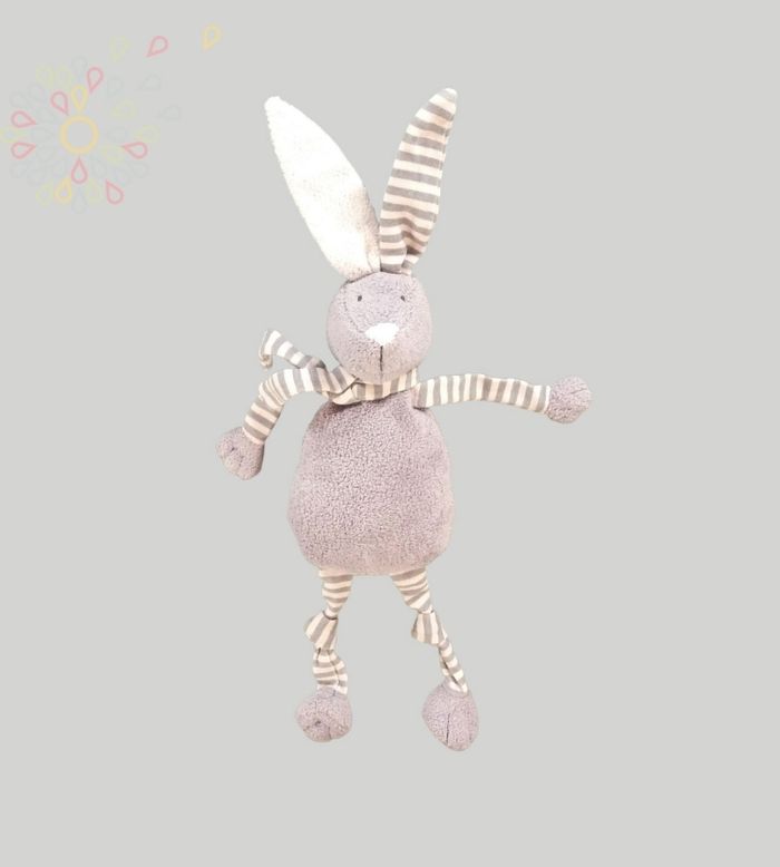 Doudou lapin pantin velours et jersey violet rose rayures Bout'chou 37 cm