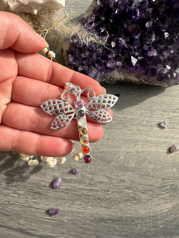 Pendentif libellule en acier et chakras (pierres) - photo numéro 5