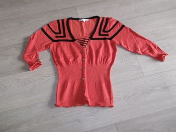 Pull PATRICE BREAL orangé et noir déco boutons 38 TBE