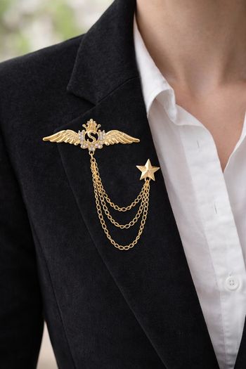 Broche bijou L’Embrochée dorée aile étoile avec chaînes élégante 💎