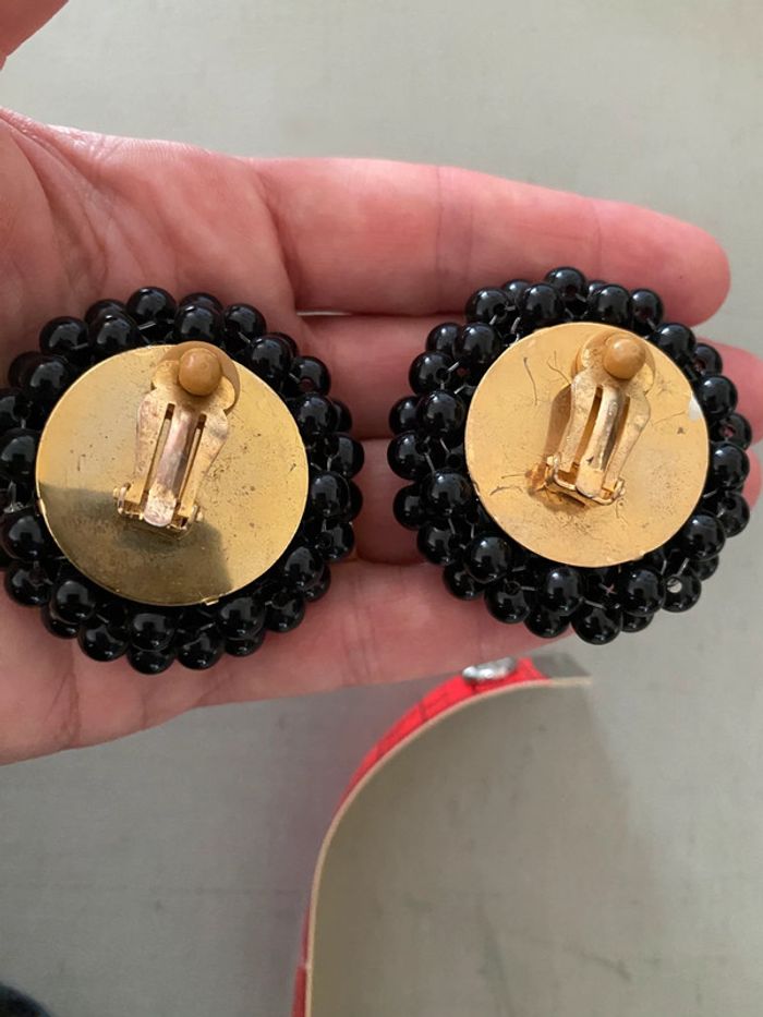 Boucles d’oreilles rondes vintage en perles noires - photo numéro 13