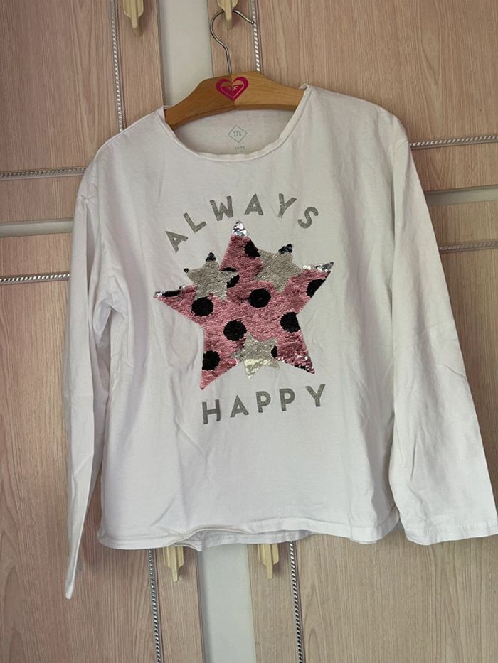 Teeshirt manches longues sequins 14 ans
