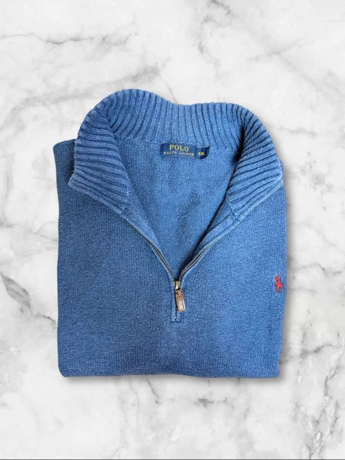 Pull col camionneur Ralph Lauren Polo 100% Coton Bleu XXL Vintage