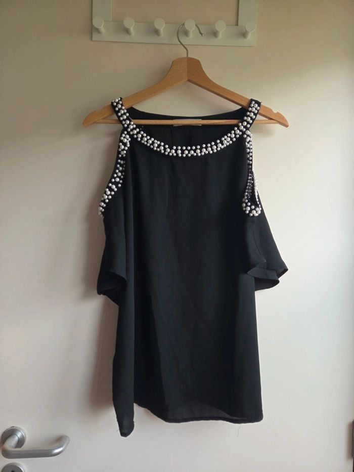 Blouse noire élégante perles MC Lorene - taille unique