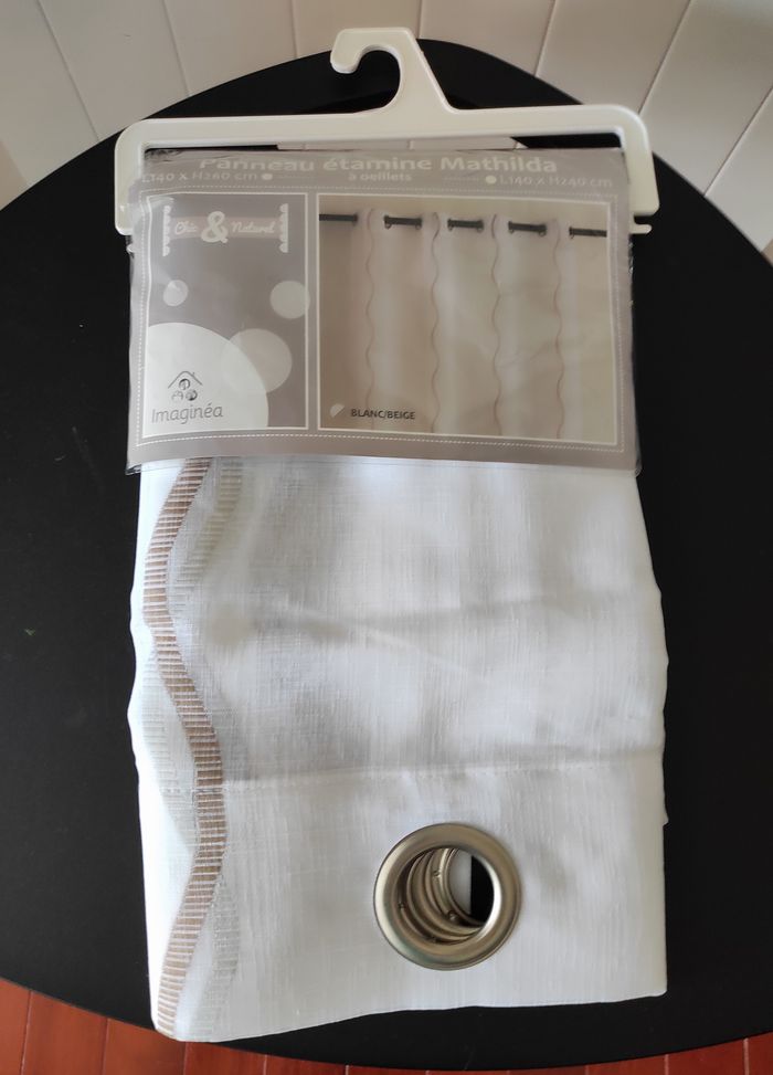 🪟 Voilage en étamine – Beige et blanc – Neuf
