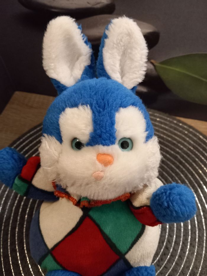 Peluche lapin boule arlequin vintage marque nounours a grelot - photo numéro 2