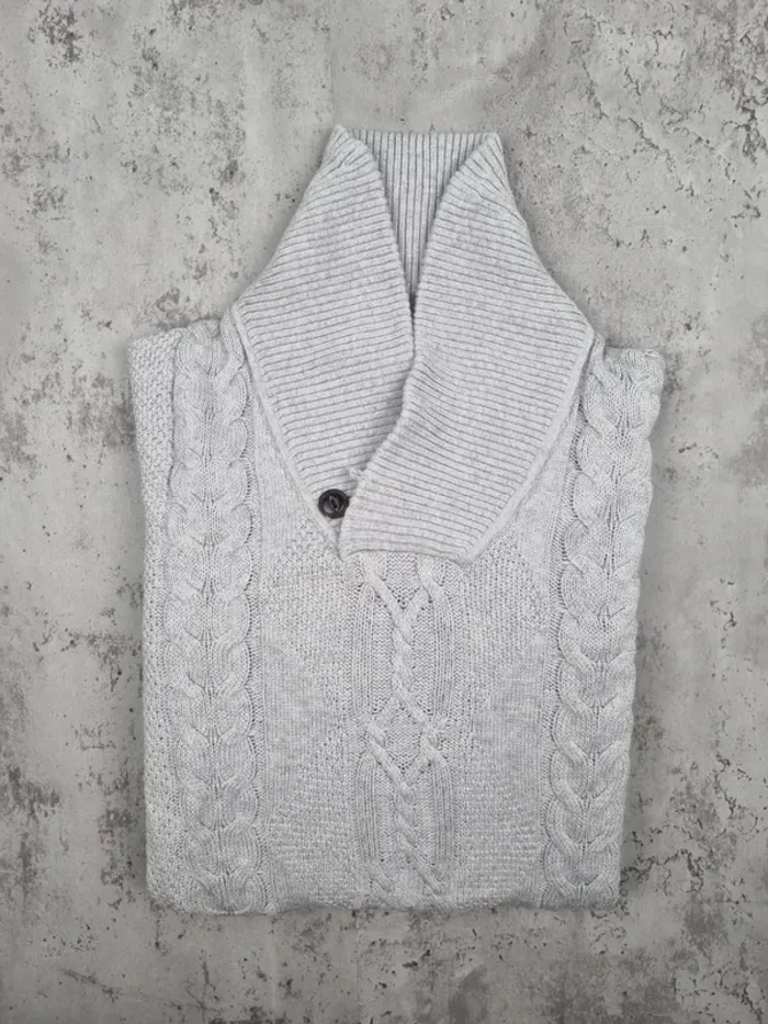 Pull Tommy Hilfiger gris clair torsadé – Taille M Homme (mesures en photos) - photo numéro 2