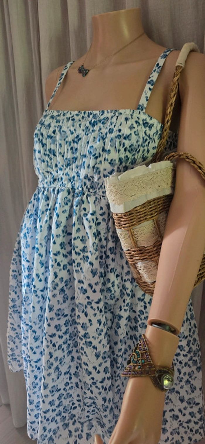 Robe d'été Claudie Pierlot Paris à fleurs bleues taille 38 - photo numéro 4