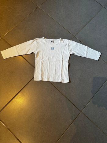 T shirt manches longues / Maillot de corps - Petit bateau / Ancre - Blanc & bleu - 5 ans