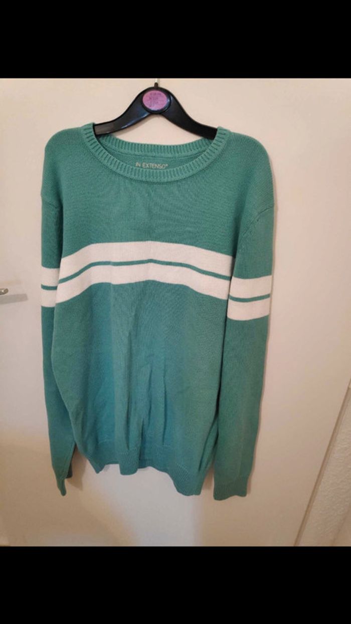 pull turquoise et blanc m - photo numéro 2