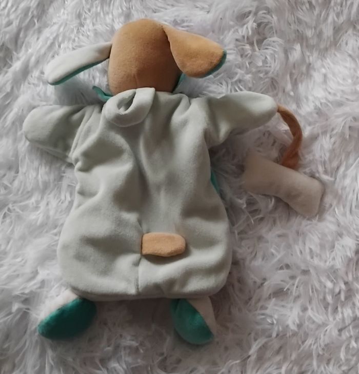 Doudou et compagnie  chien marionnette coquard bleu et blanc  avec son os - photo numéro 2