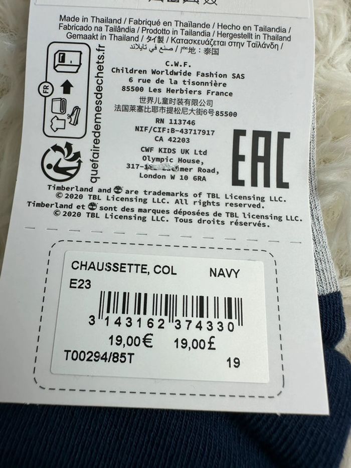 Lot de 2 paires de chaussettes Timberland taille 19-20 - photo numéro 4