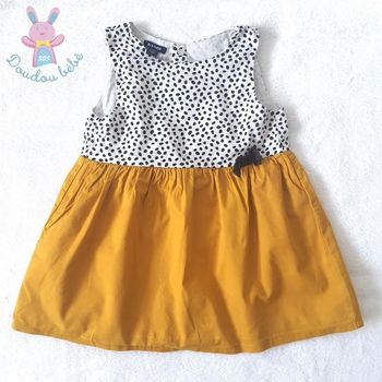 Robe blanche noir moutarde petit nœud bébé fille 12 Mois été