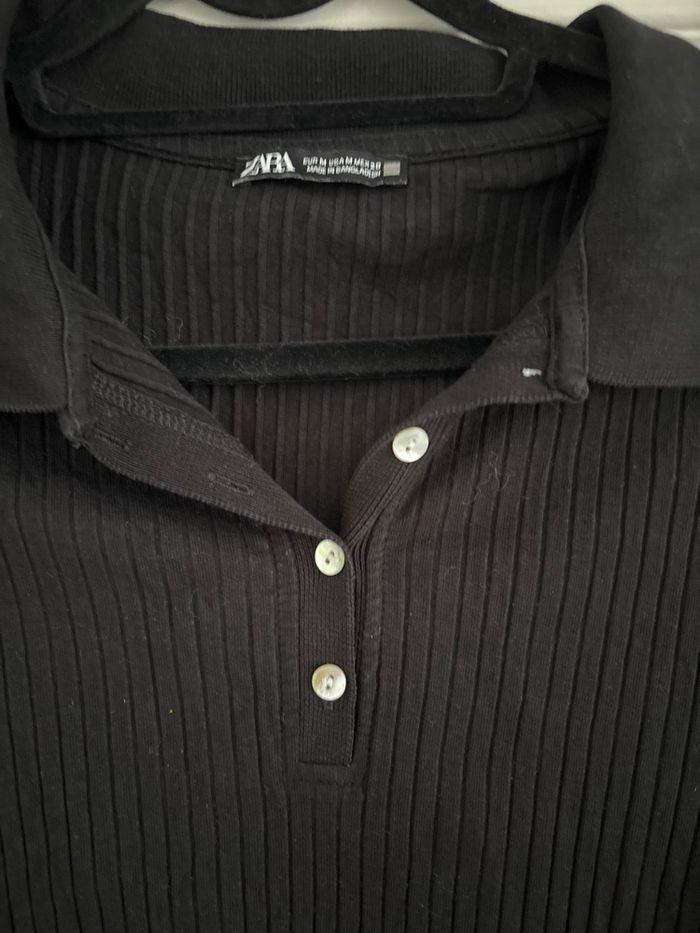 Top Zara côtelé noir col polo - photo numéro 2